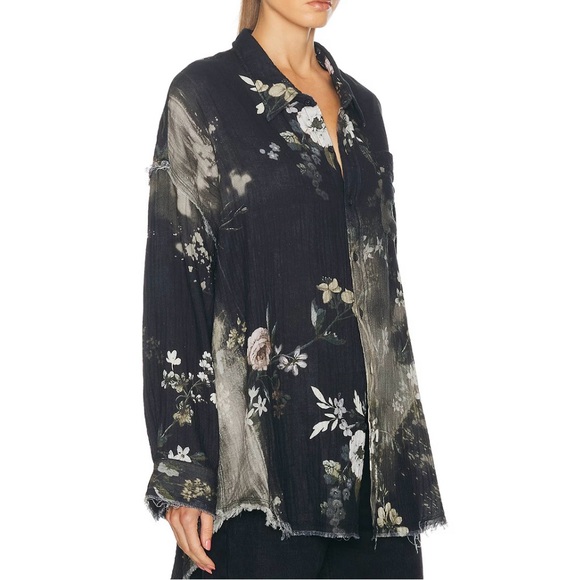 R13 Shredded Seam Drop Neck Shirt Bleached Floral - Picture 2 of 11
